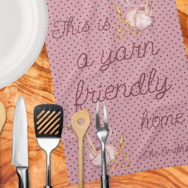 Pink polka dots yarn friendly home tea towel (For a cozy home)