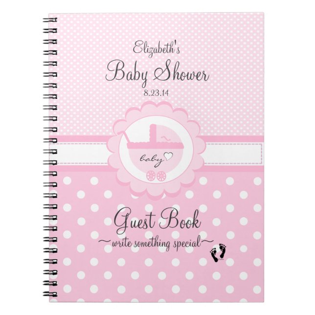 Pink Polka Dotted Baby Shower Guest Book (Front)