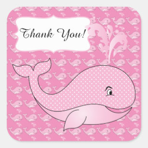 Pink Polka Dotted Baby Whale DIY Text Square Sticker