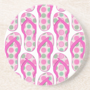 Pink polka dotted flip flop design coaster