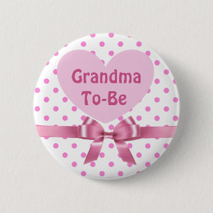 Pink Polka Dotted Grandma to be Baby Shower Button