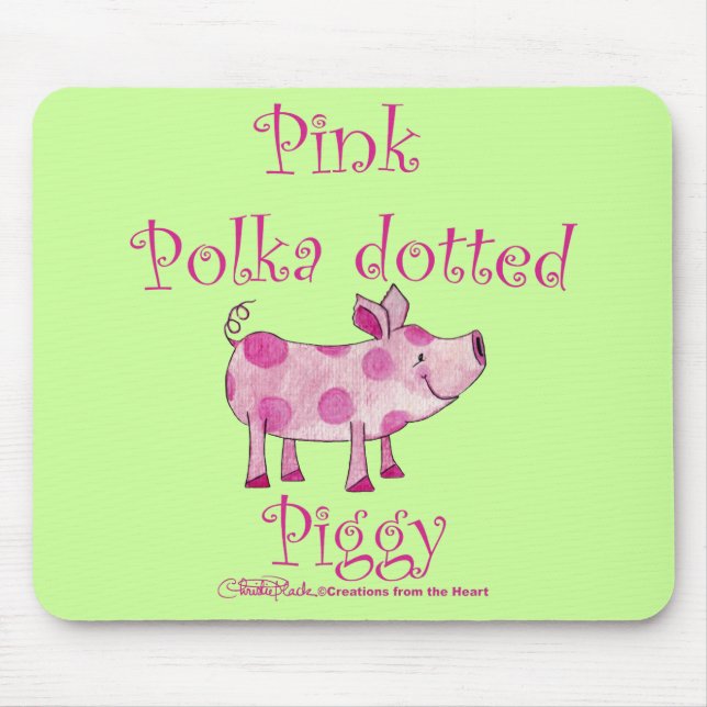 Pink Polka dotted Piggy Mouse Mat (Front)