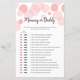 Pink Polka Girl Baby Shower Mummy or Daddy Game