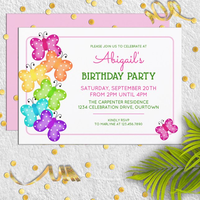 Pink Polkadot Butterfly Birthday Invitation (Creator Uploaded)