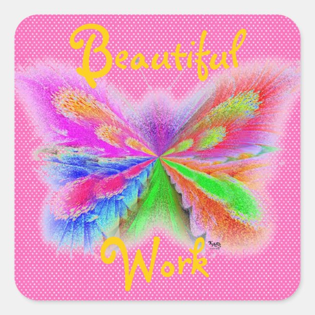 Pink Polkadot Butterfly Square Sticker (Front)