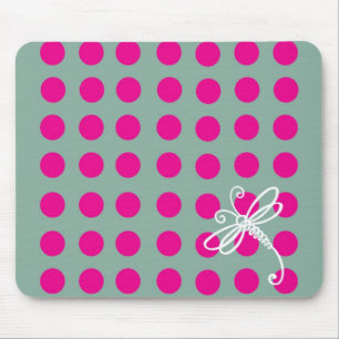 Pink Polkadot Dragonfly Art Mouse Mat