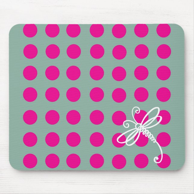 Pink Polkadot Dragonfly Art Mouse Mat (Front)
