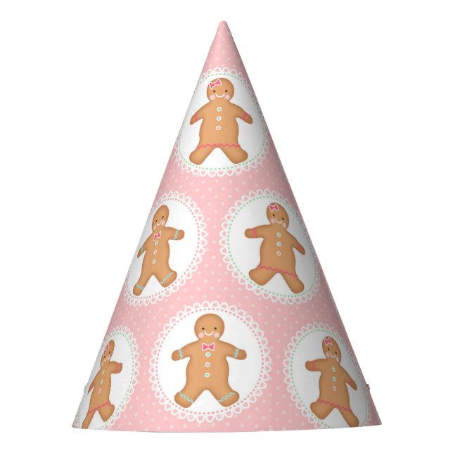 Pink Polkadot Gingerbread Cookie Party Hat (Front)