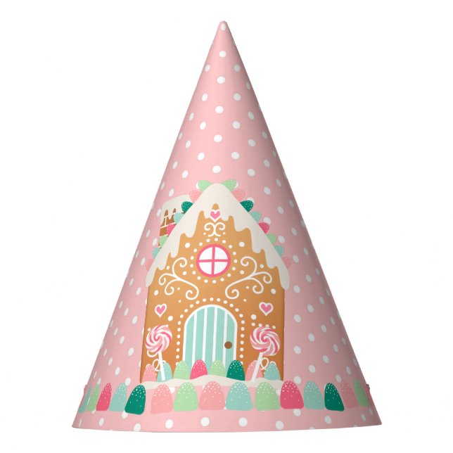 Pink Polkadot Gingerbread House Party Hat (Front)