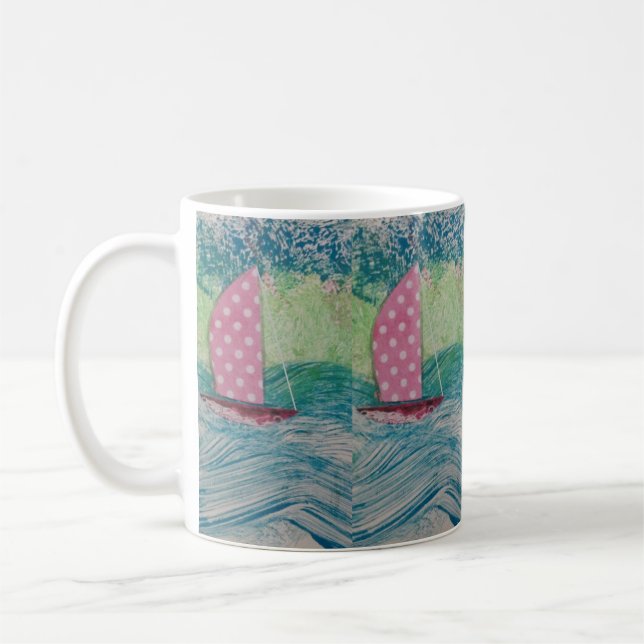 Pink Polkadot Sail Coffee Mug (Left)