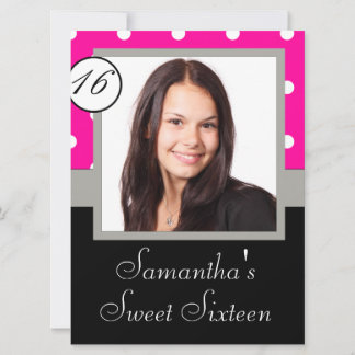 Pink polkadot sweet sixteen invitation
