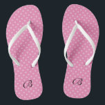 Pink polkadots monogram wedding party flip flops<br><div class="desc">Pink polka dots pattern name monogram wedding flip flops. Custom strap colour for him and her / men and women. Custom background colour and personalised name initials. Modern trendy polkadotted design sandals. Cute party favour for beach theme wedding, marriage, bridal shower, engagement, anniversary, birthday, bbq, bachelorette, girls weekend trip etc....</div>