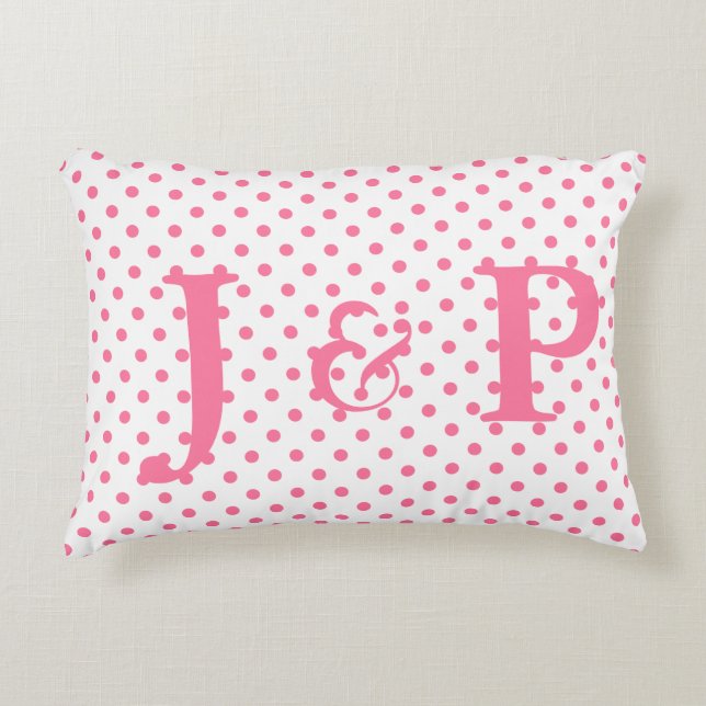 Pink Polkadots Monogrammed Accent Pillow (Front)