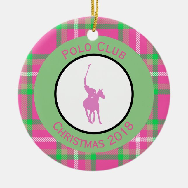 Pink Polo Horse Ceramic Tree Decoration (Front)