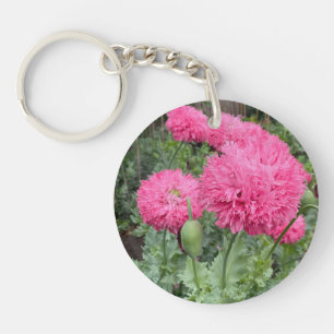 Pink Pom Pom Poppies Key Ring