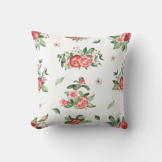 Pink Pomegranate Fruit and Bloom Throw Pillow  (Front)