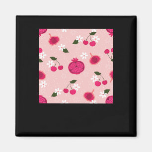 Pink Pomegranate Fruit Cherry Floral Daisy Sticker Magnet