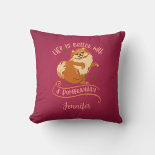 Pink Pomeranian Dog Throw Pillow