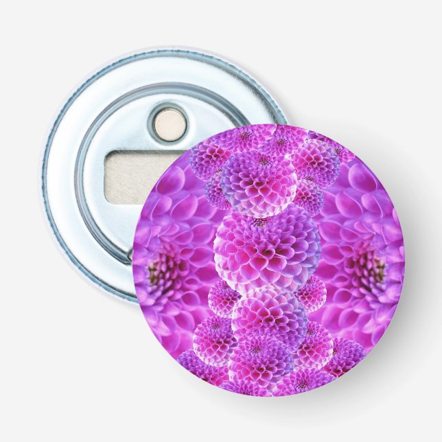 Pink PomPom Dahlia Flowers Bottle Opener (Front)