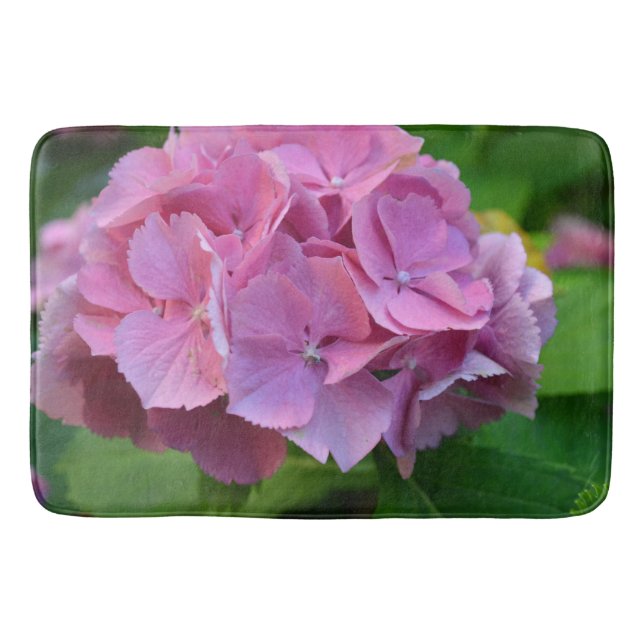 Pink Pompom Hydrangea Hortensia Flower Bath Mat (Front)