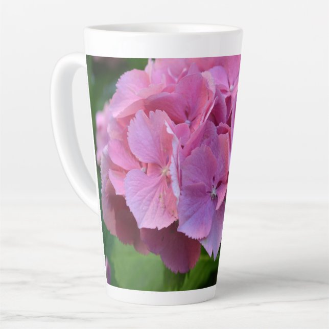 Pink Pompom Hydrangea Hortensia Flower Latte Mug (Left Angle)