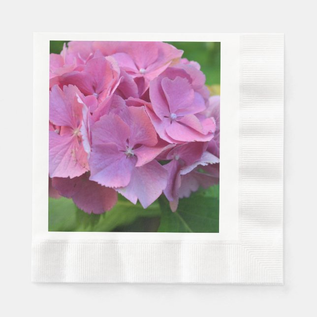 Pink Pompom Hydrangea Hortensia Flower Napkin (Front)