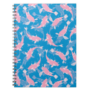 Pink Pond Fishes and Blue Water - Koi Fish Pattern Notebook