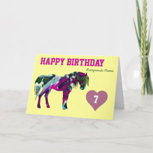 Pink Pony Birthday Card - Age 7