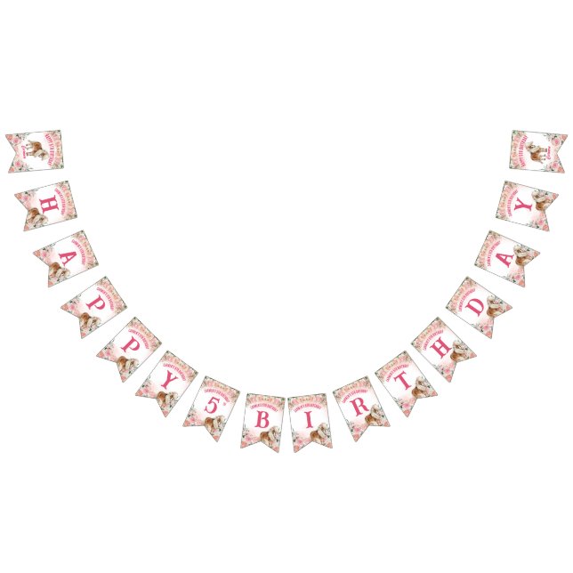 Pink pony birthday giddy up cowgirl party banner (All)