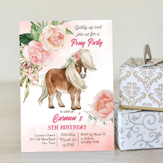 Pink pony birthday giddy up cowgirl party invitation