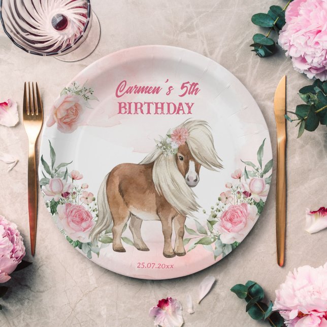 Pink pony birthday giddy up cowgirl party paper plate (Creator Uploaded)