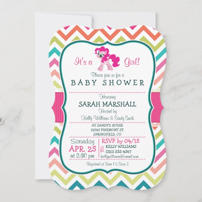 Pink Pony; Colourful Chevron Baby Shower Invitation (Front)