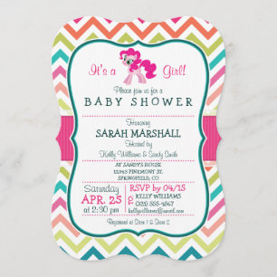 Pink Pony; Colourful Chevron Baby Shower Invitation