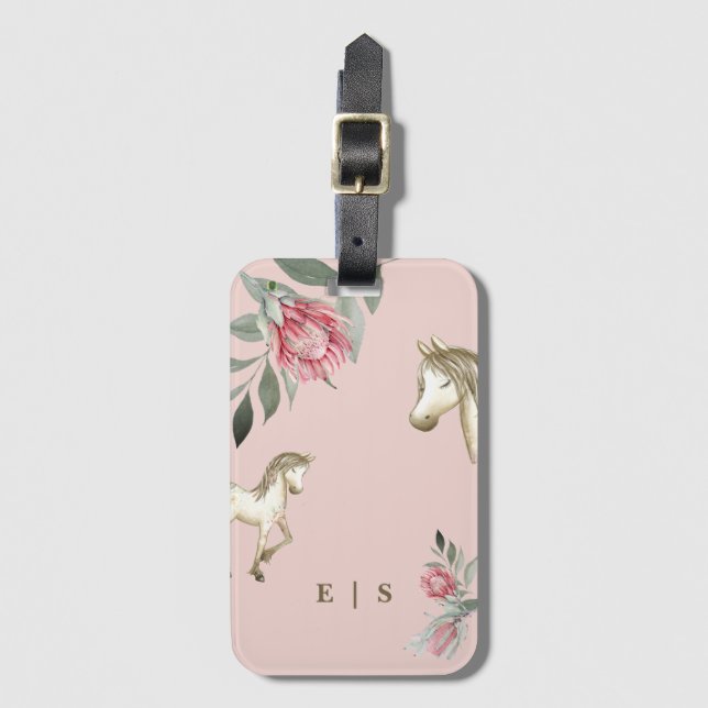 Pink Pony Monogram Girl  Luggage Tag (Front Vertical)