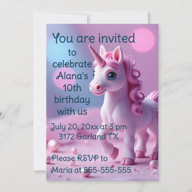 Pink Pony Unicorn Birthday Party Invitation (Front)