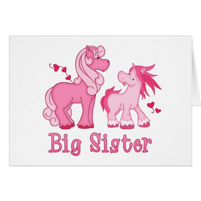 Pink Ponys Big Sister Blank Card (Front Horizontal)