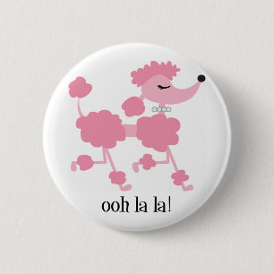 pink poodle 6 cm round badge