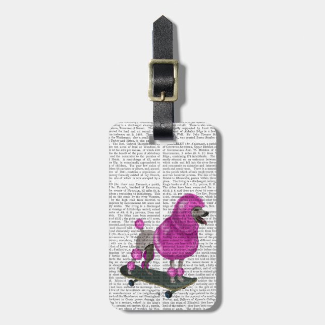 Pink Poodle and Skateboard Luggage Tag (Front Vertical)