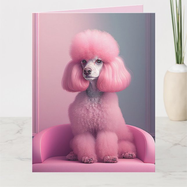 PINK POODLE ART BIRTHDAY CARD (Front)
