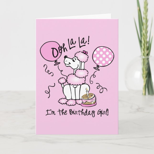 Pink Poodle Birthday Card (Front)