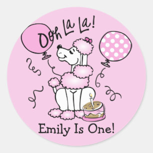 Pink Poodle Birthday Custom Sticker