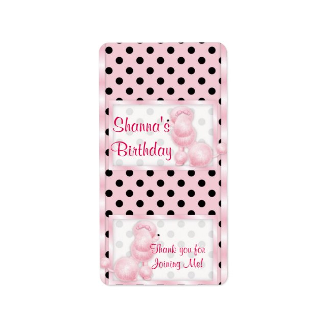 Pink Poodle Birthday Miniature Candy bar wrappers Label (Front)