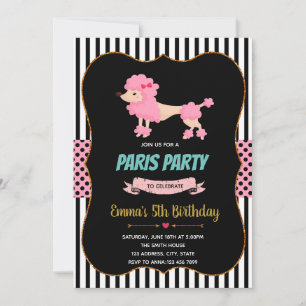 Pink poodle birthday party card invitation