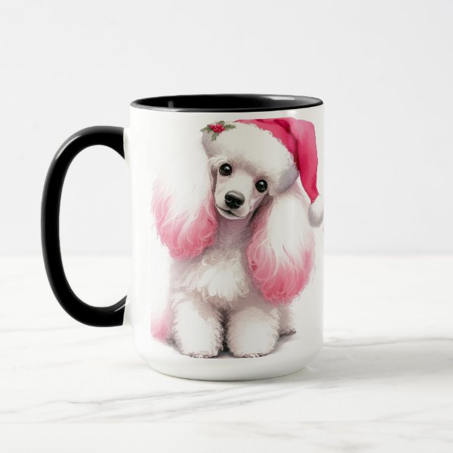 Pink Poodle Christmas Coffee Mug Cup (Left)