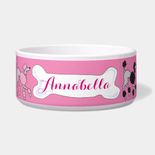 PINK POODLE Customisable Name Dogfood Pet Bowl