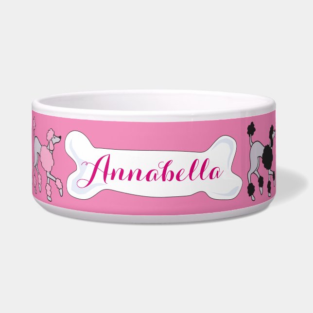 PINK POODLE Customisable Name Dogfood Pet Bowl (Front)