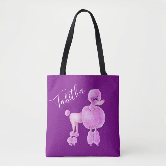 Pink poodle dog art personalised bag (Front)