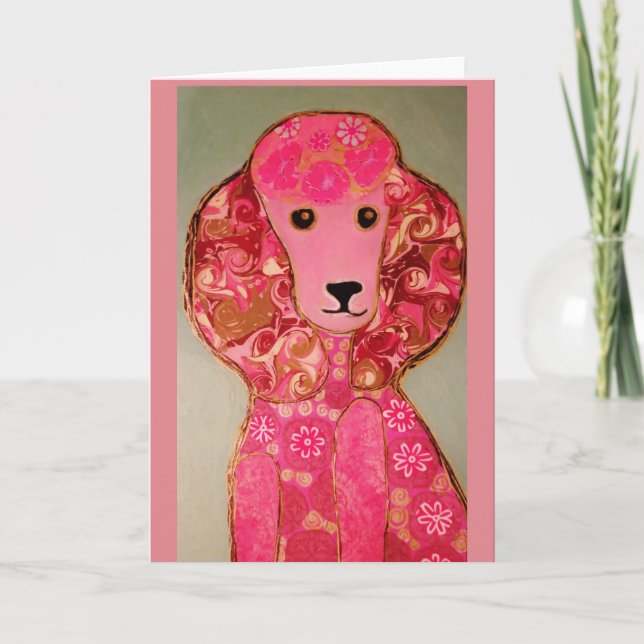 Pink Poodle Greeting Card (Front)
