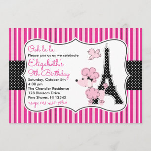 Pink Poodle in Paris Birthday Invitations