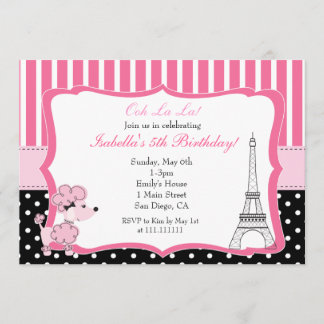 Pink Poodle in Paris Birthday Party Invitation